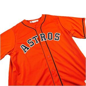Majestic Astros Geuine Jersey Men L Orange MLB Houston Cool Base Unnumbered